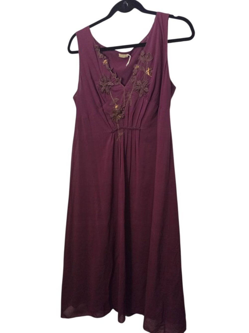 MaxStudio Silk Blend Women's Maroon Burgundy Floral Beaded Sequin Dress Sz L